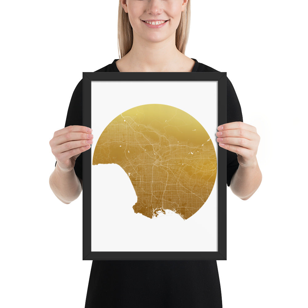 Los Angeles Gold on White Framed Map