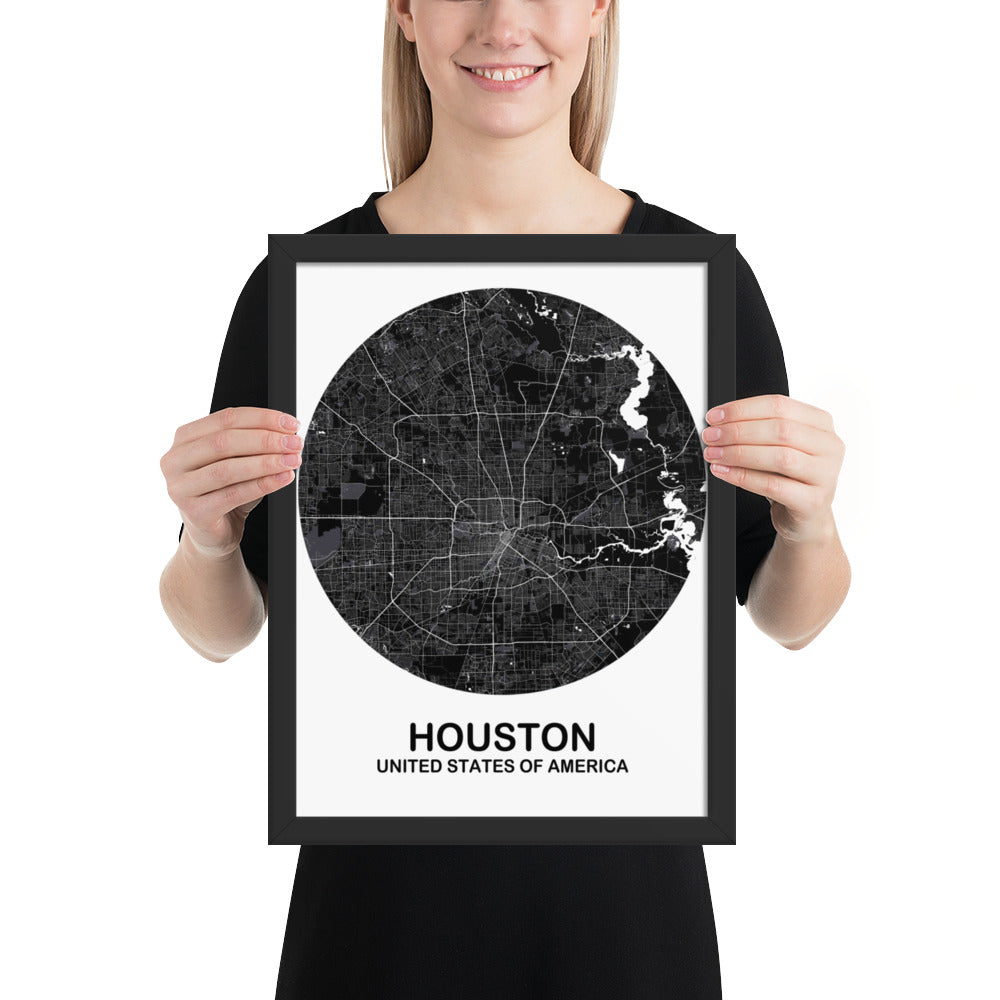 Houston Circular Black Framed Map