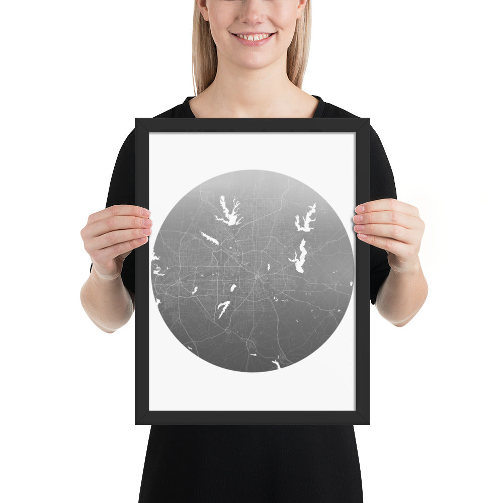 Dallas Silver on White Framed Map