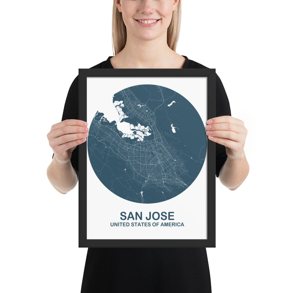 San Jose Circular Blue Framed Map