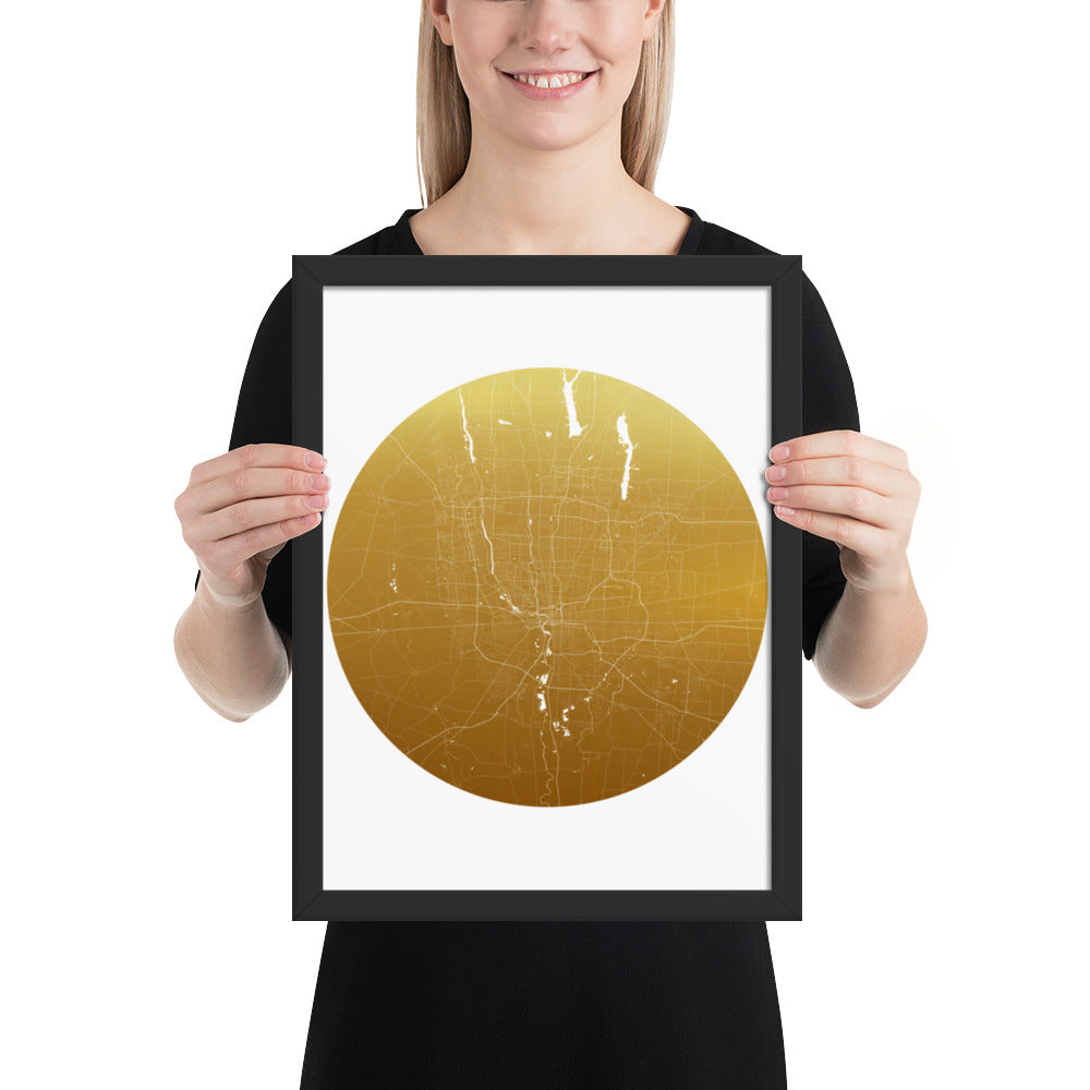 Columbus Gold on White Framed Map
