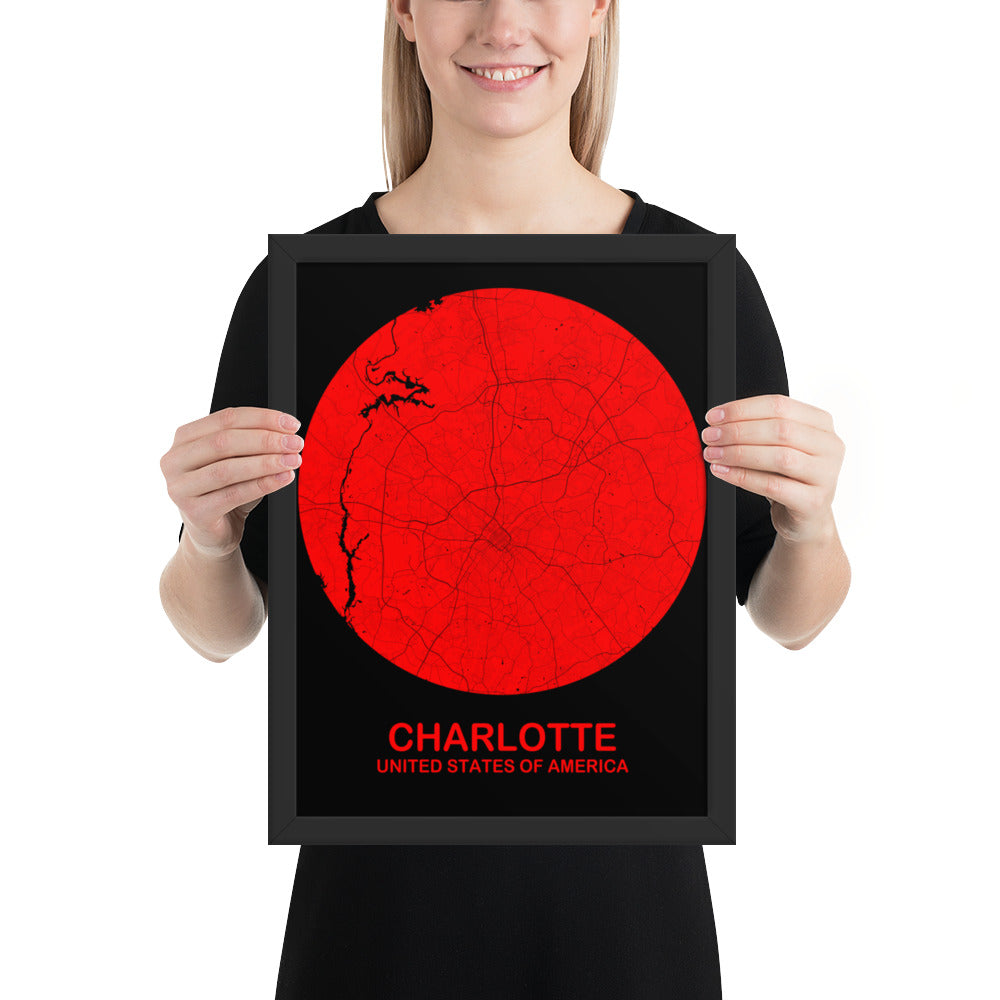 Charlotte Circular Red Framed Map