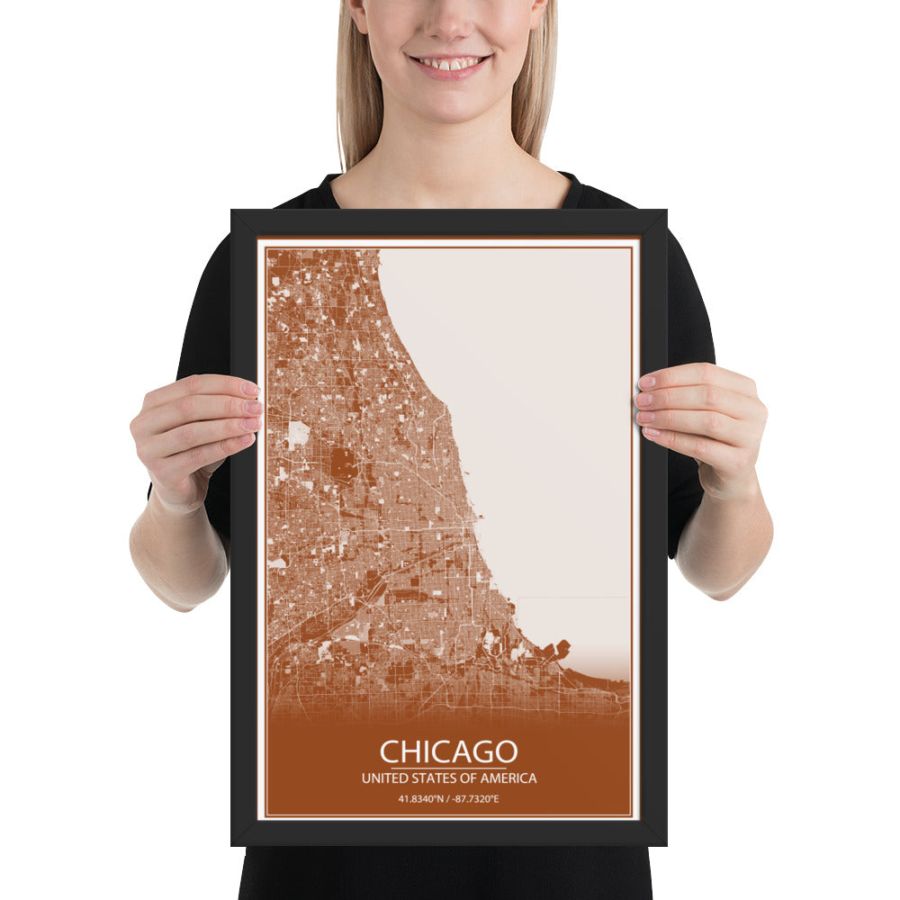 Chicago Brown and White Framed Map