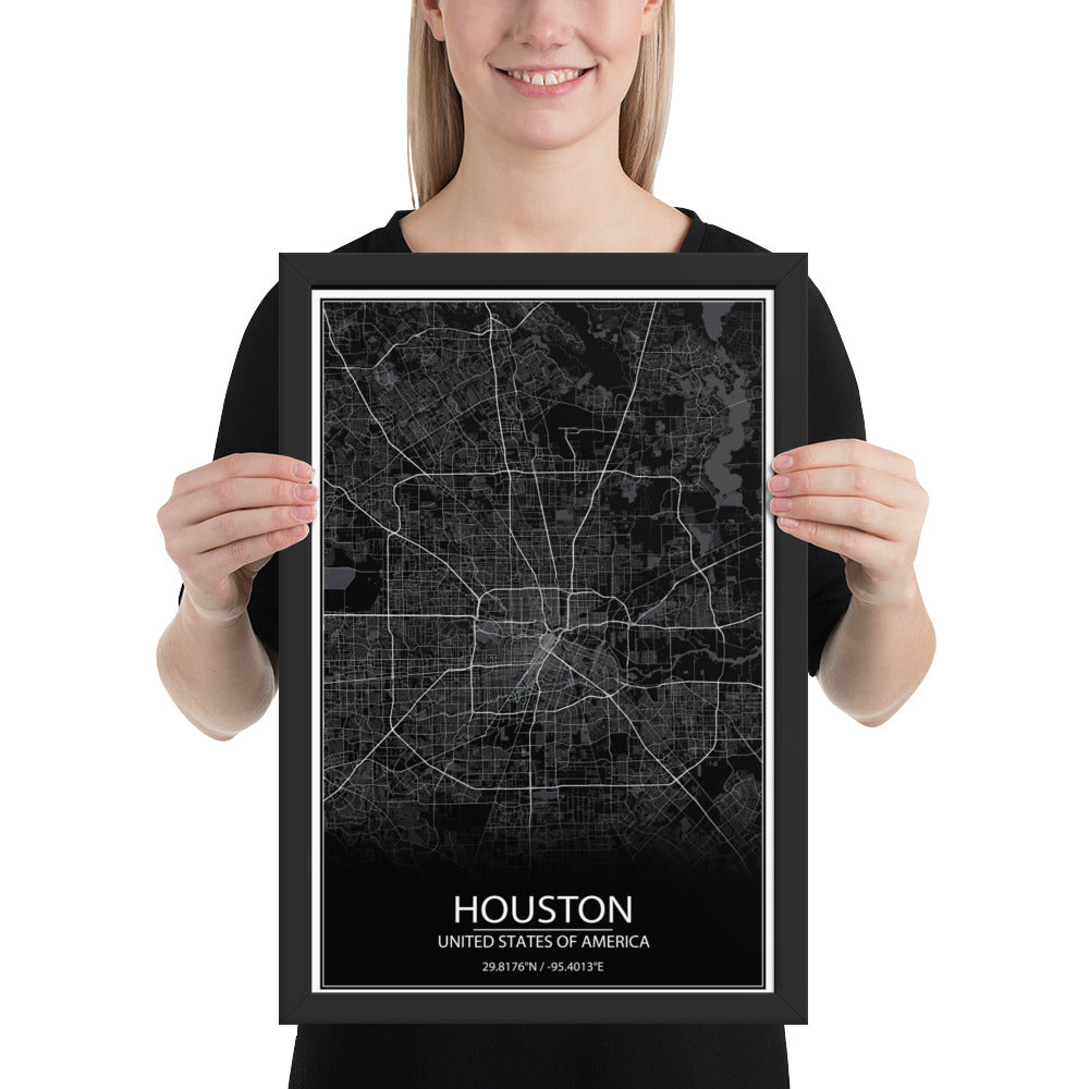 Houston Black Framed Map