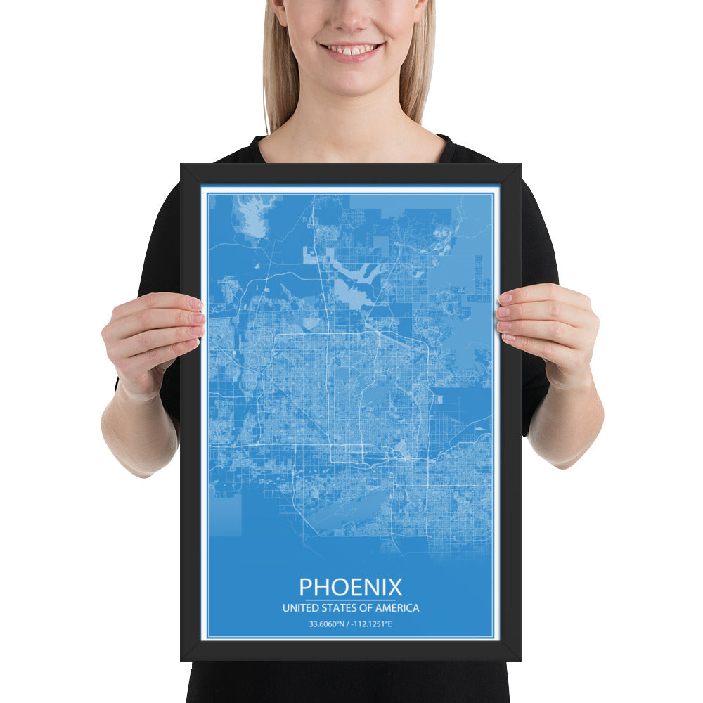 Phoenix Blue and White Framed Map