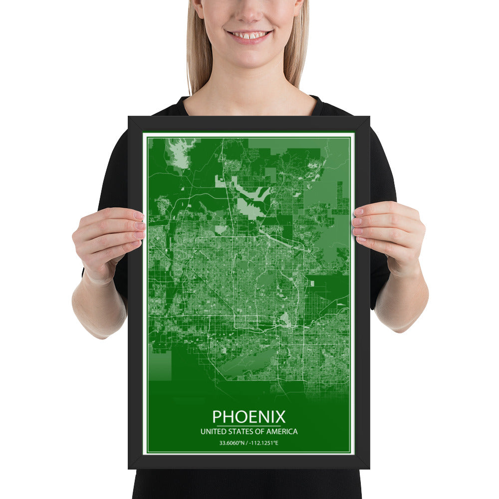 Phoenix Green and White Framed Map