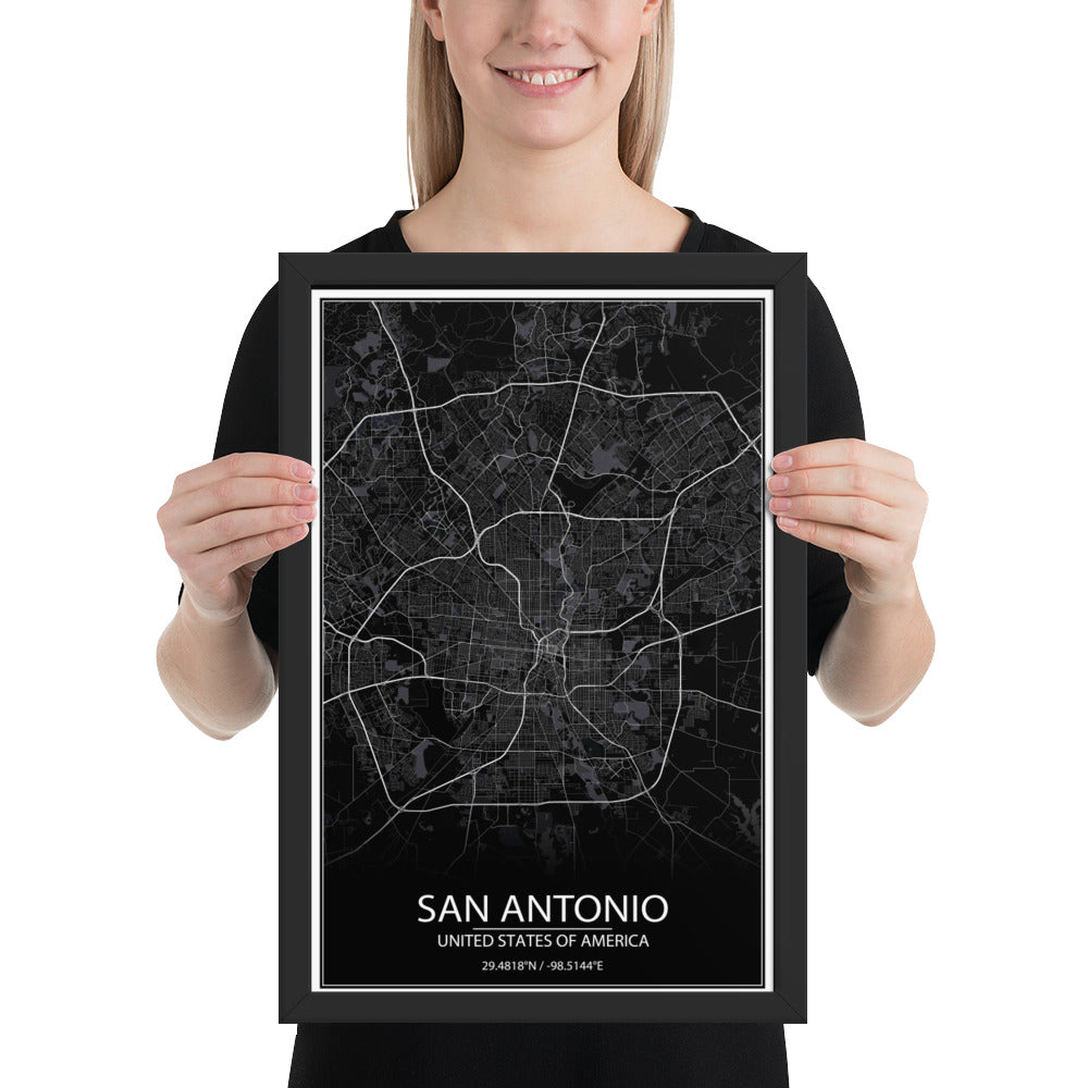 San Antonio Black Framed Map