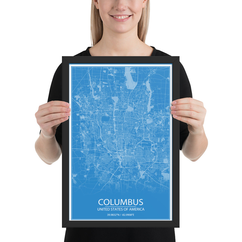 Columbus Blue and White Framed Map
