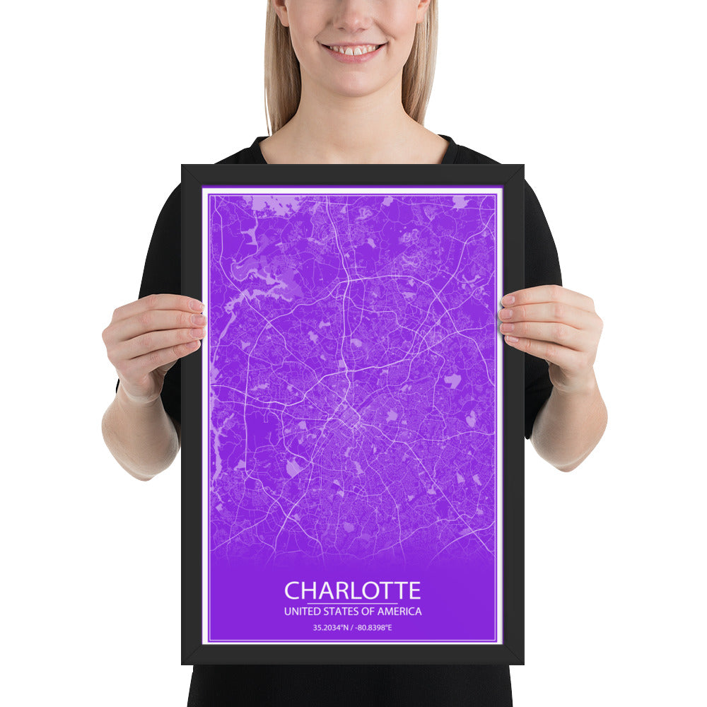 Charlotte Purple and White Framed Map