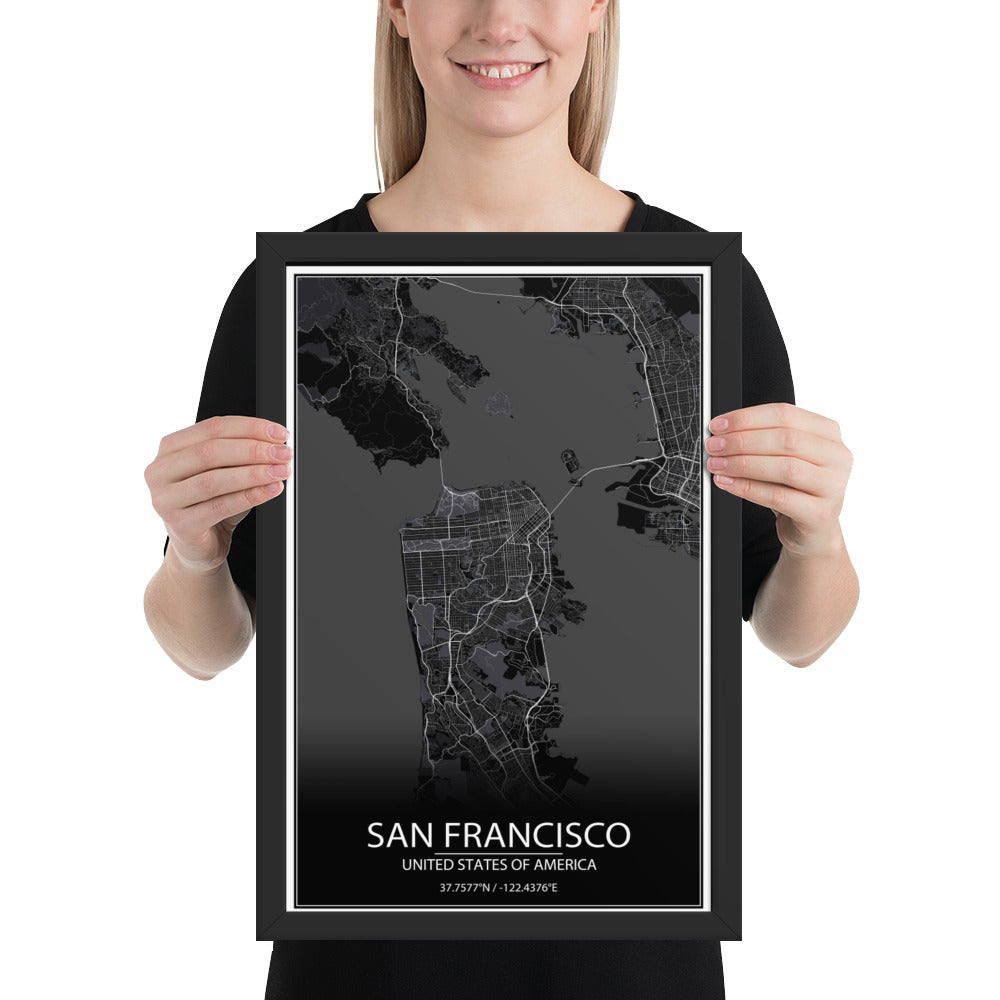 San Francisco Black Framed Map