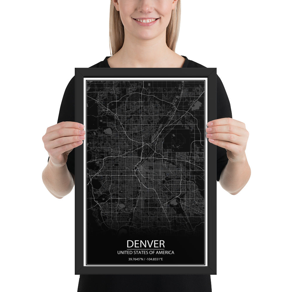 Denver Black Framed Map