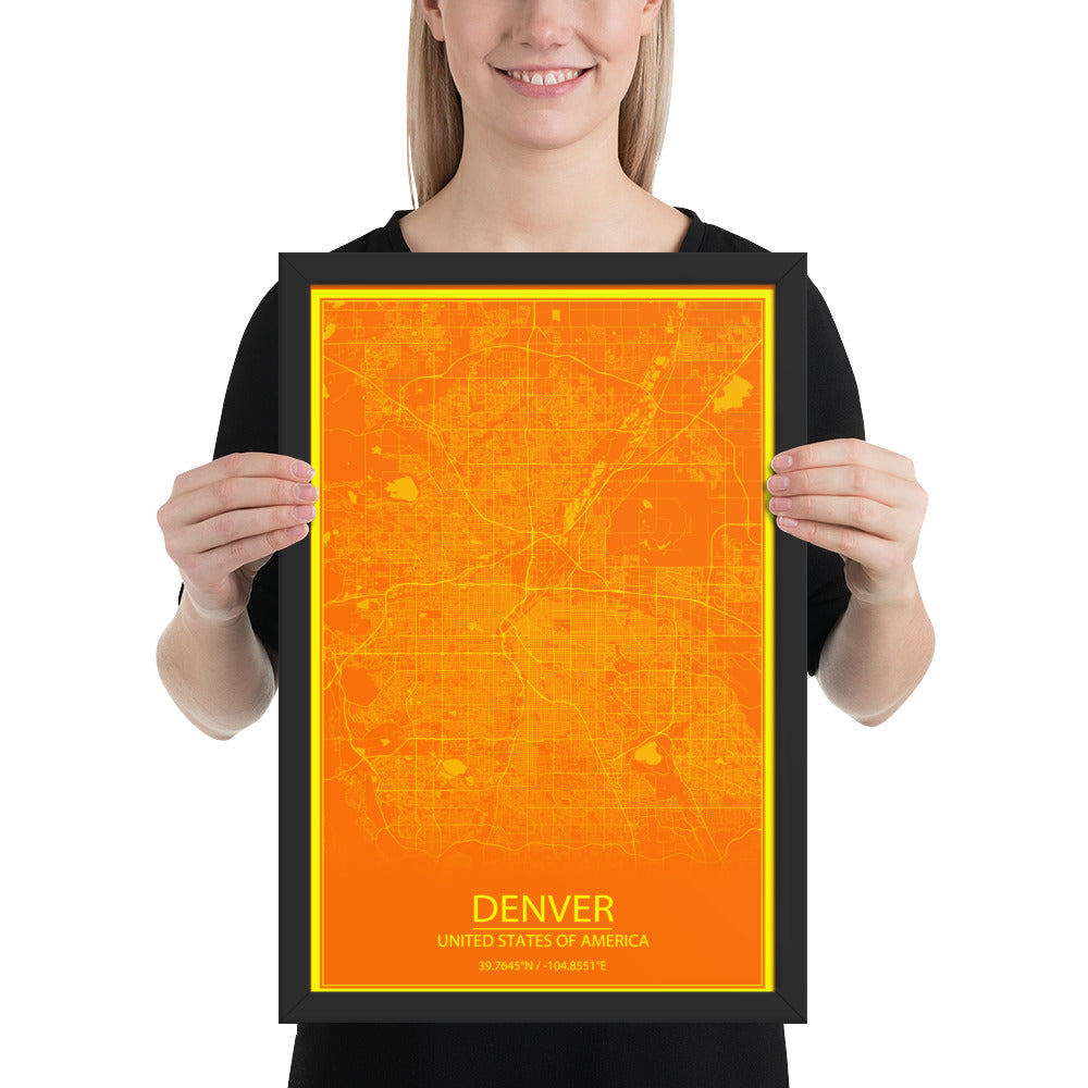 Denver Orange and Yellow Framed Map