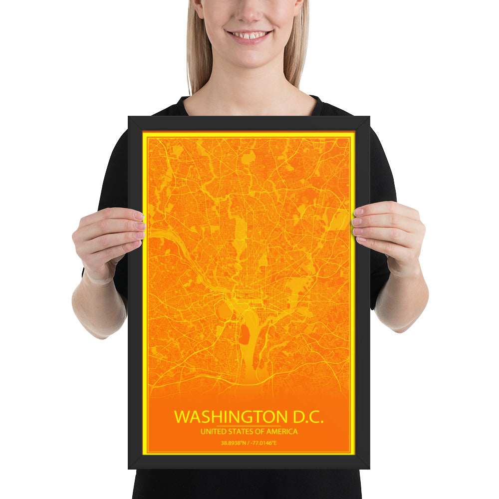 Washington, D.C. Orange and Yellow Framed Map