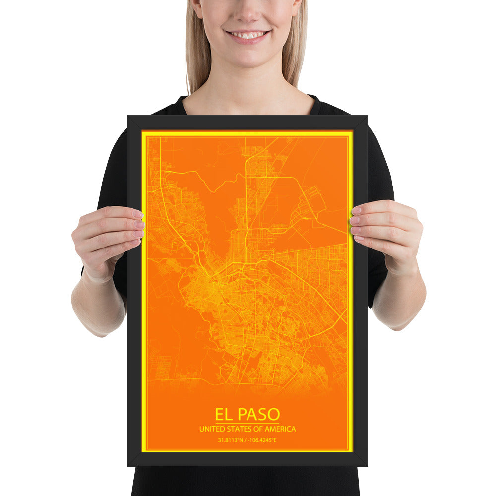 El Paso Orange and Yellow Framed Map