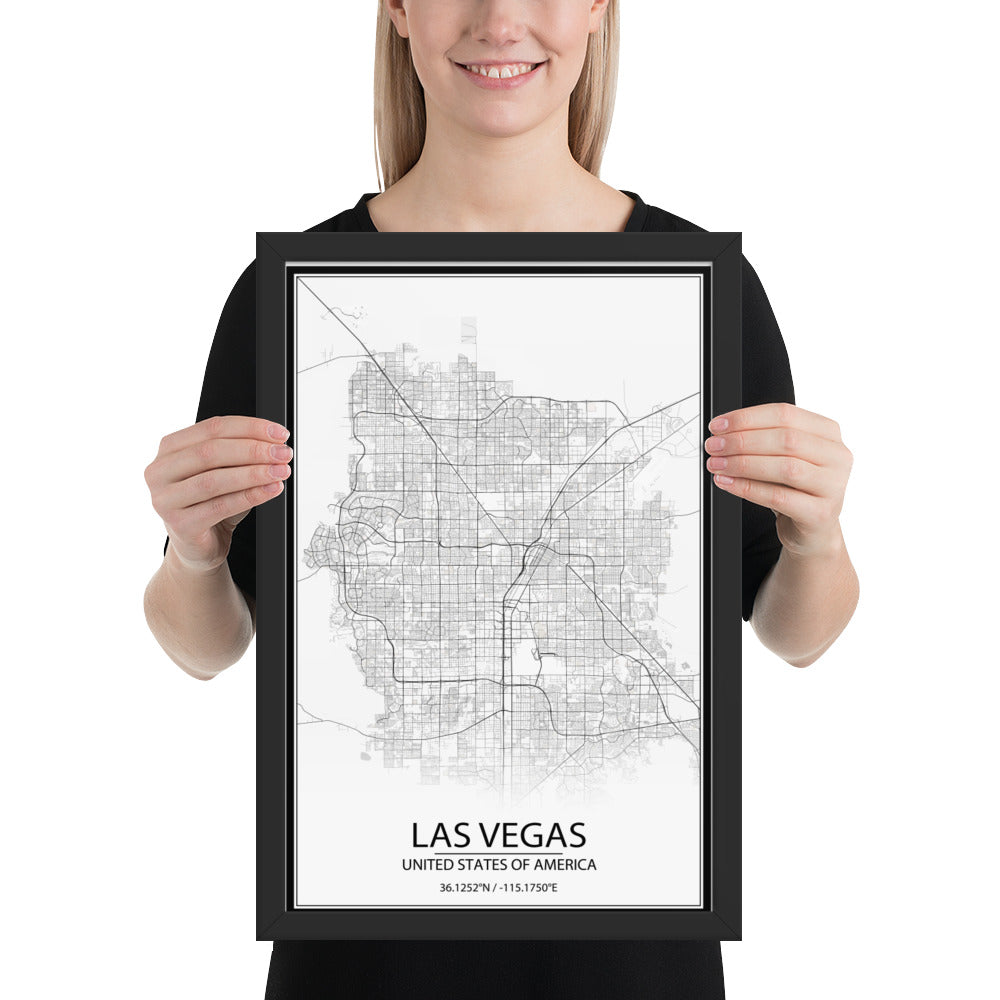 Las Vegas White Framed Map