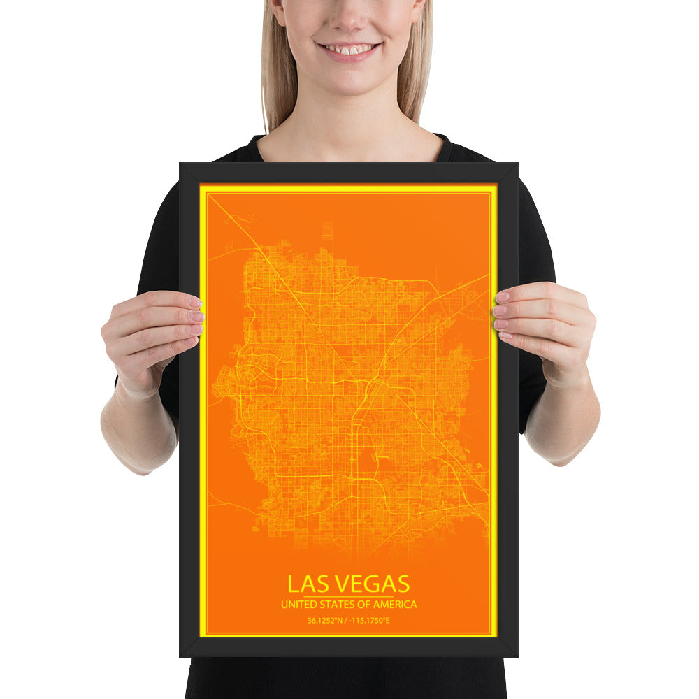 Las Vegas Orange and Yellow Framed Map