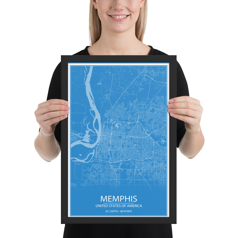 Memphis Blue and White Framed Map
