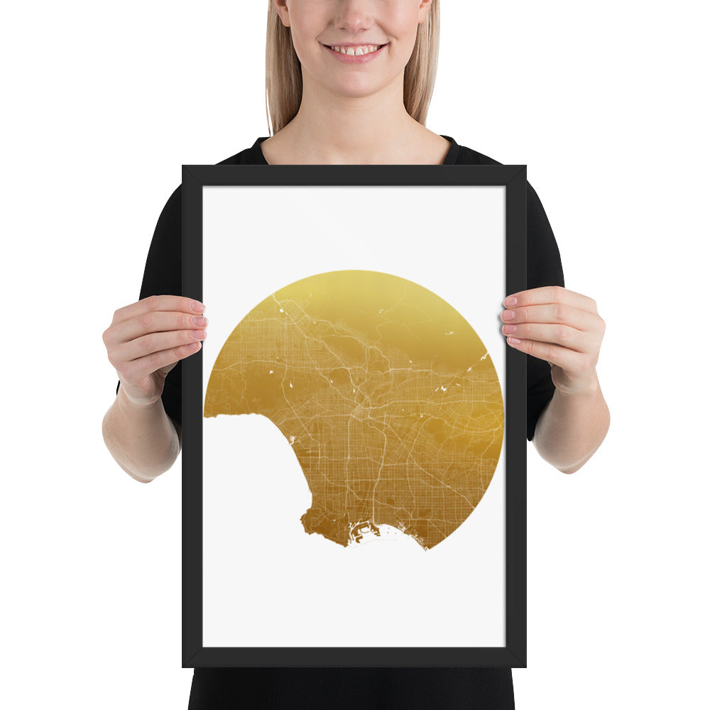 Los Angeles Gold on White Framed Map