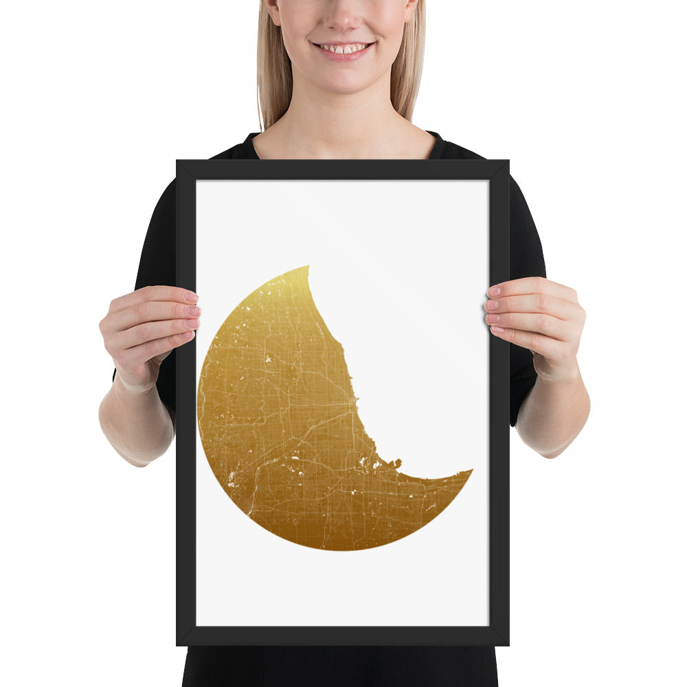 Chicago Gold on White Framed Map