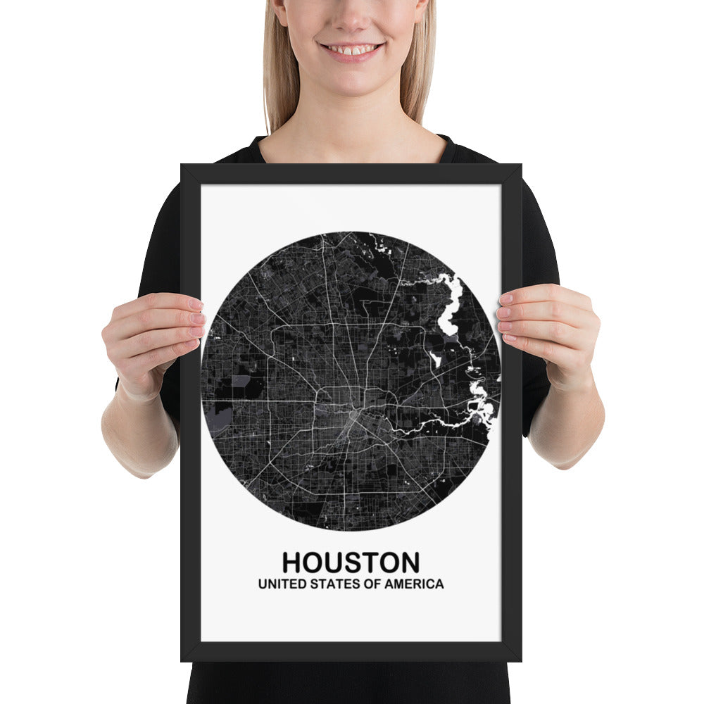 Houston Circular Black Framed Map