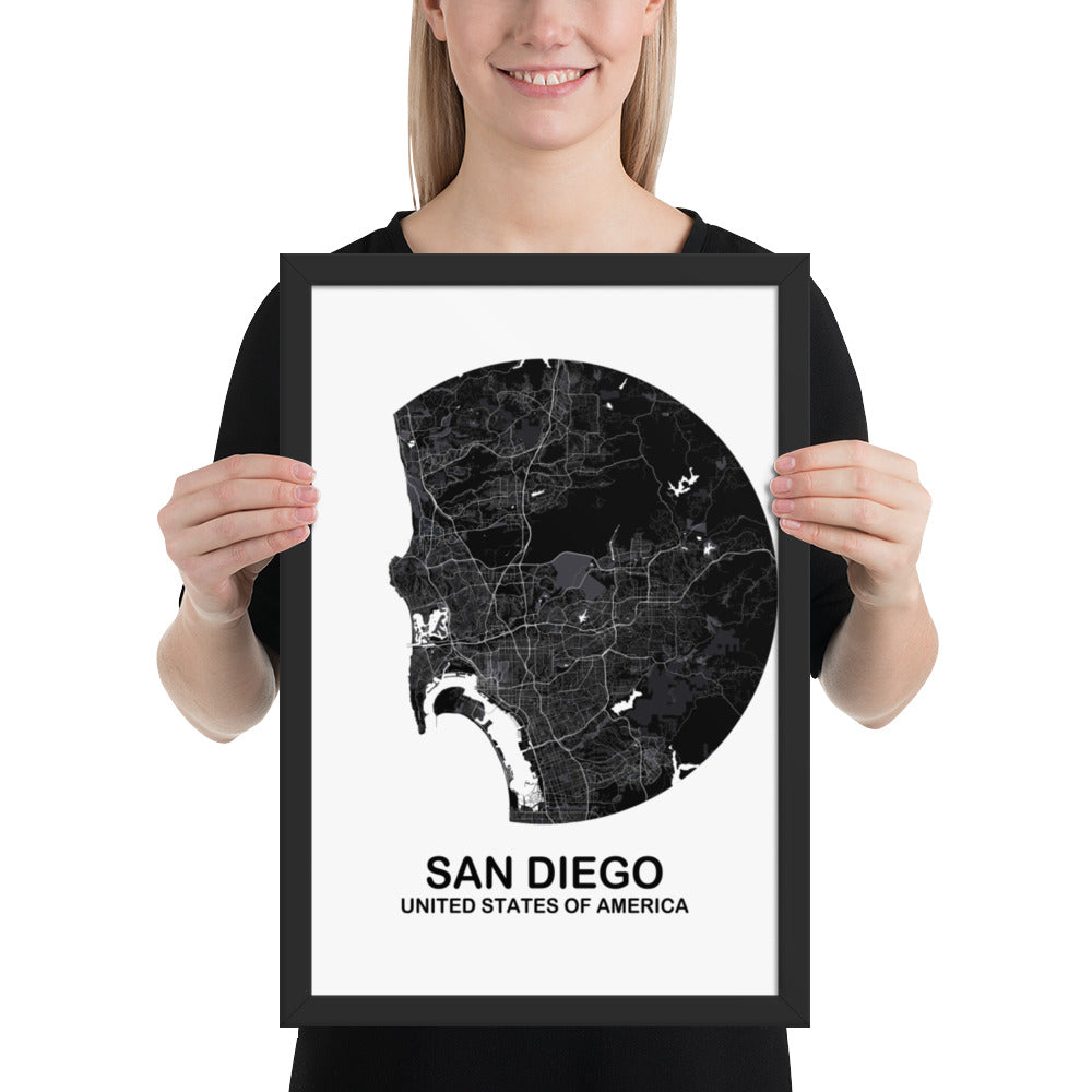 San Diego Circular Black Framed Map