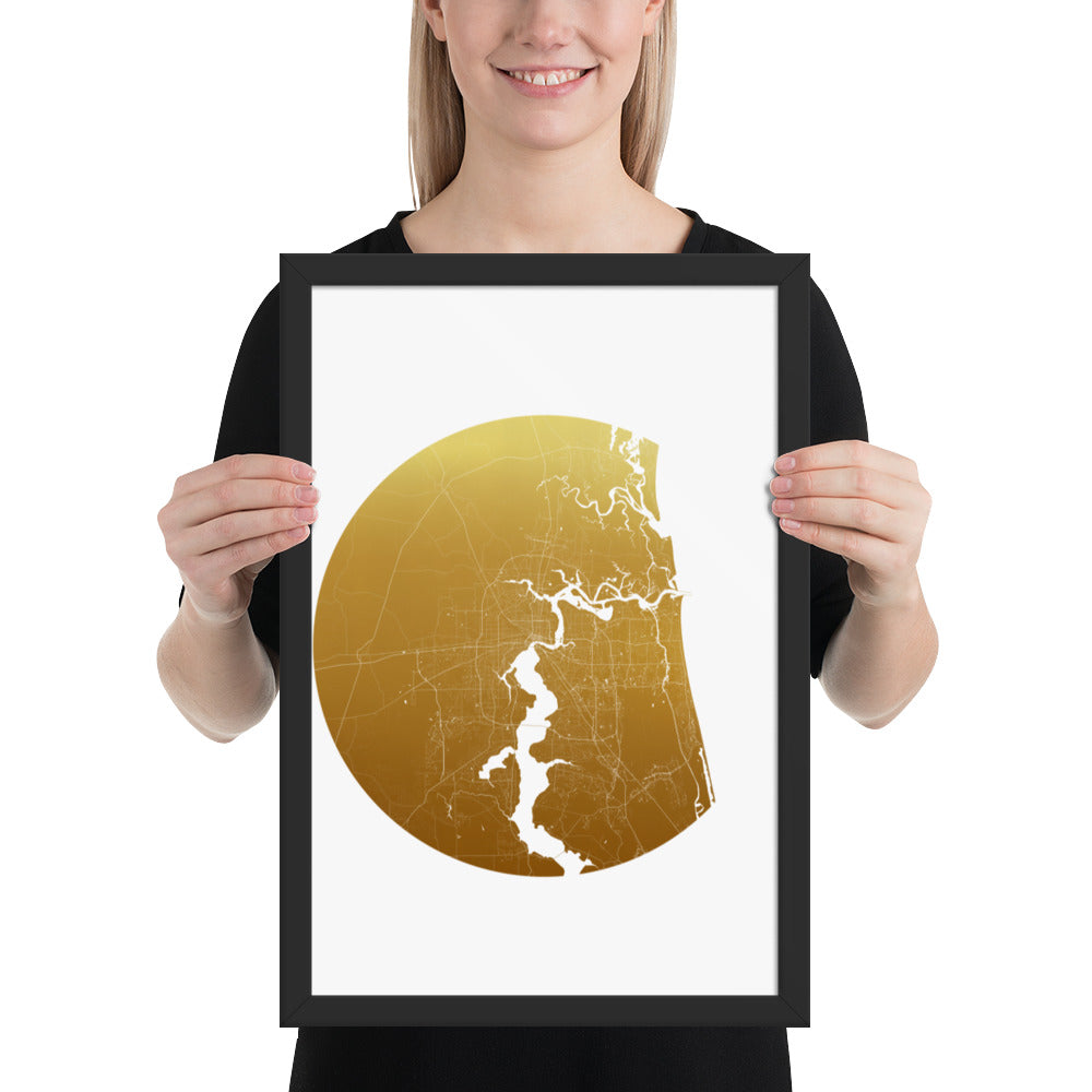 Jacksonville Gold on White Framed Map