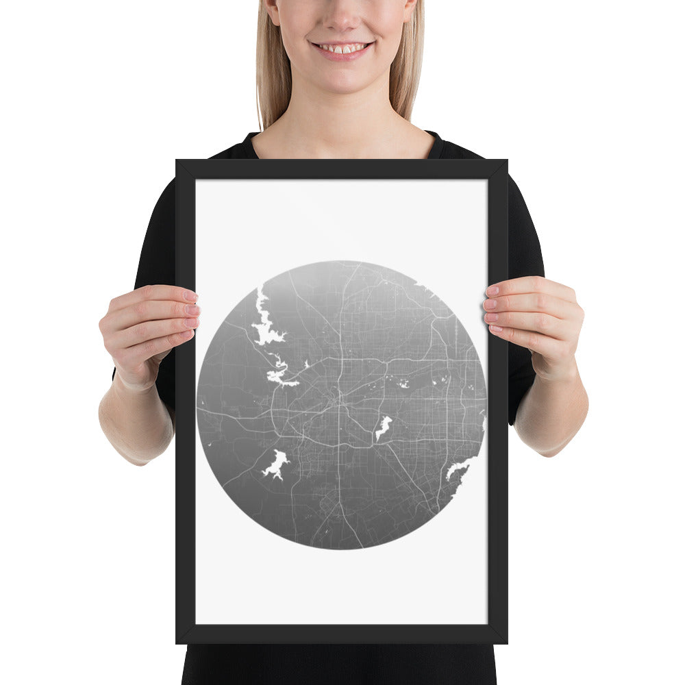 Fort Worth Silver on White Framed Map