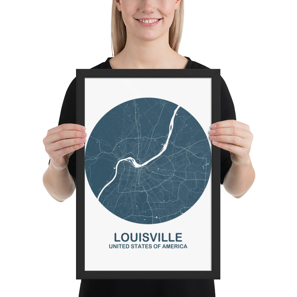 Louisville Circular Blue Framed Map