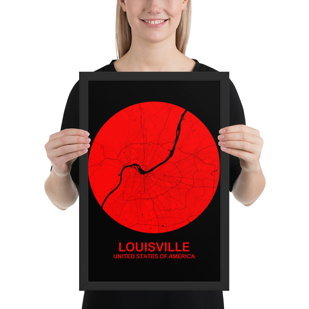 Louisville Circular Red Framed Map