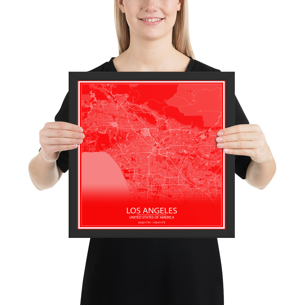 Los Angeles Red and White Framed Map