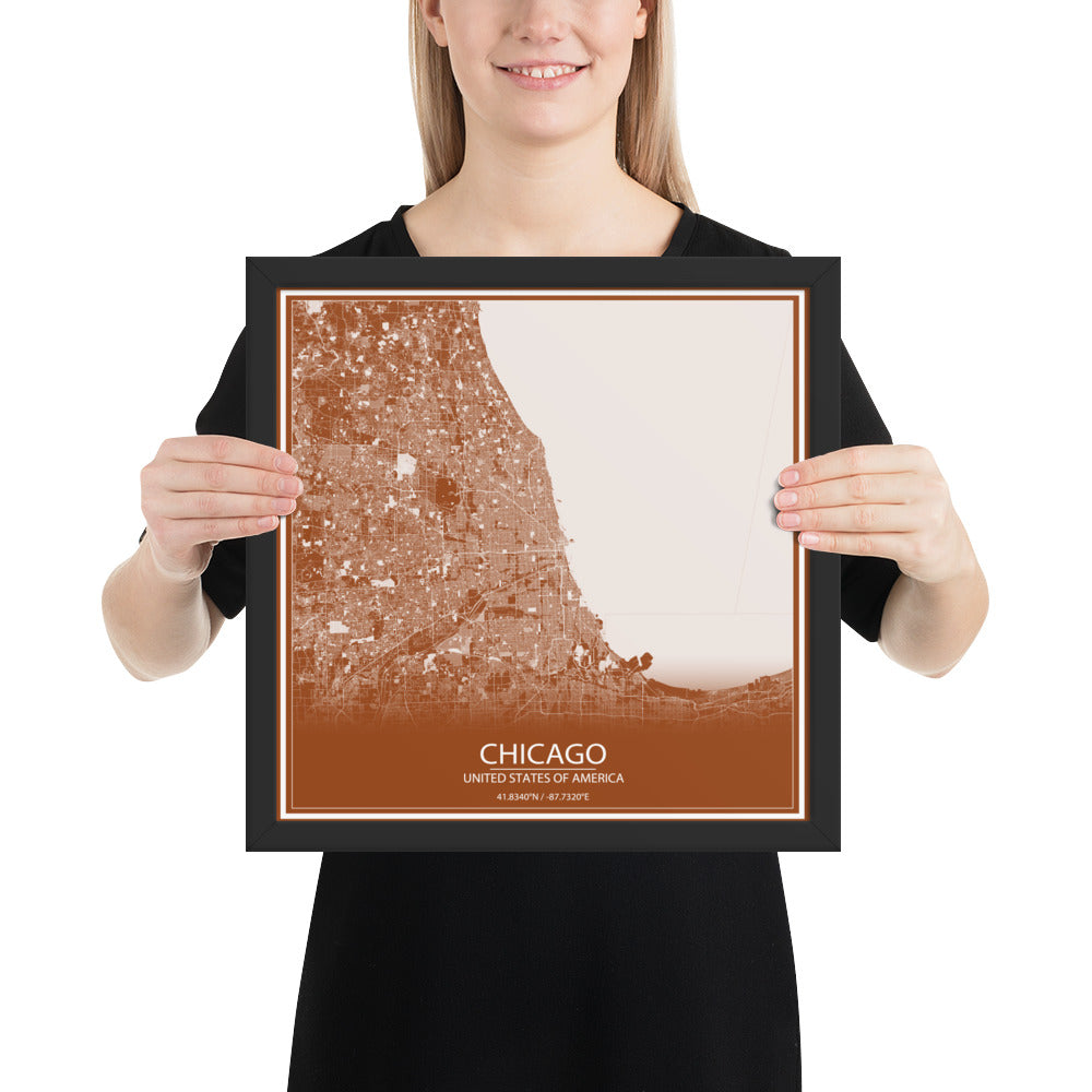 Chicago Brown and White Framed Map