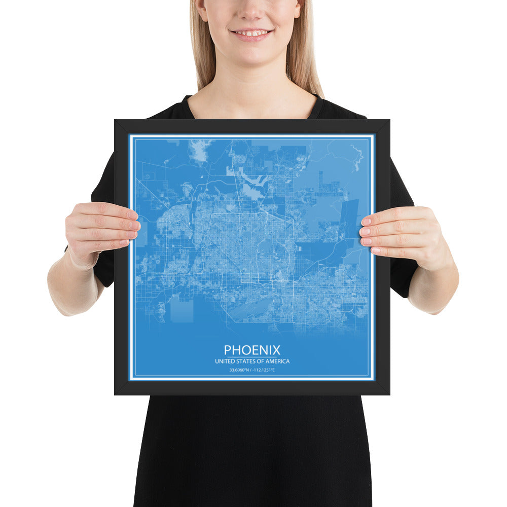 Phoenix Blue and White Framed Map