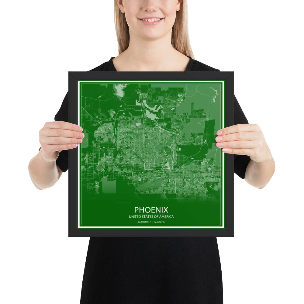 Phoenix Green and White Framed Map