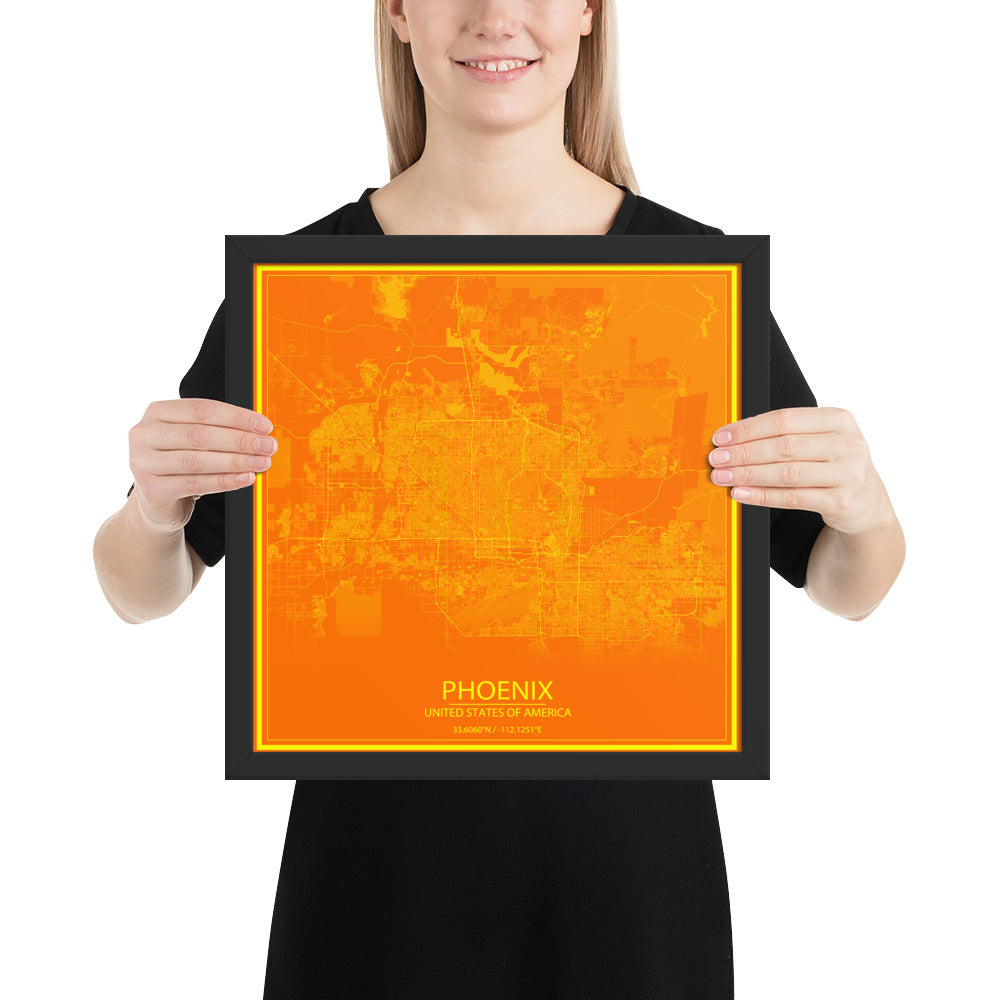 Phoenix Orange and Yellow Framed Map