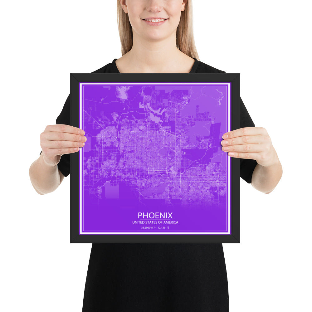 Phoenix Purple and White Framed Map
