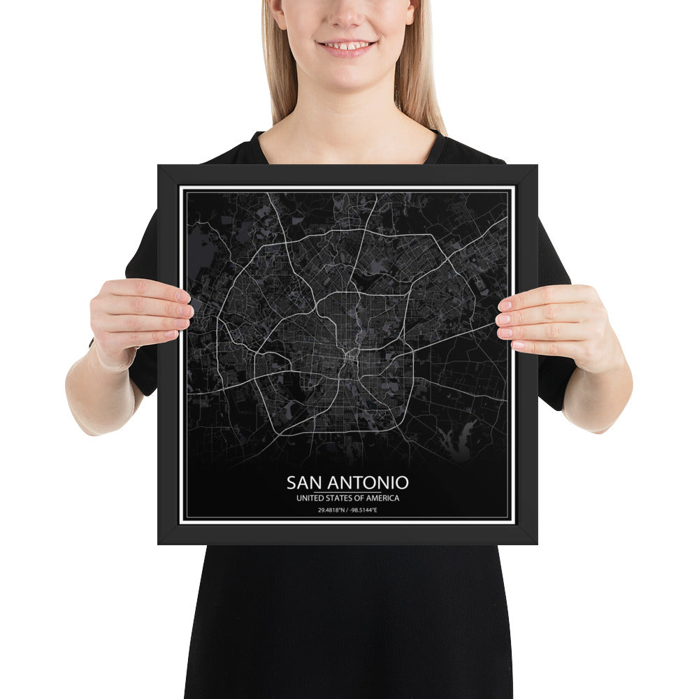 San Antonio Black Framed Map