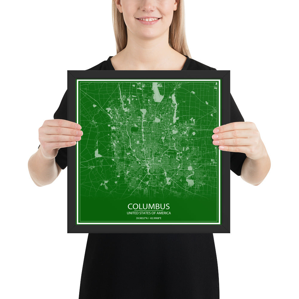 Columbus Green and White Framed Map