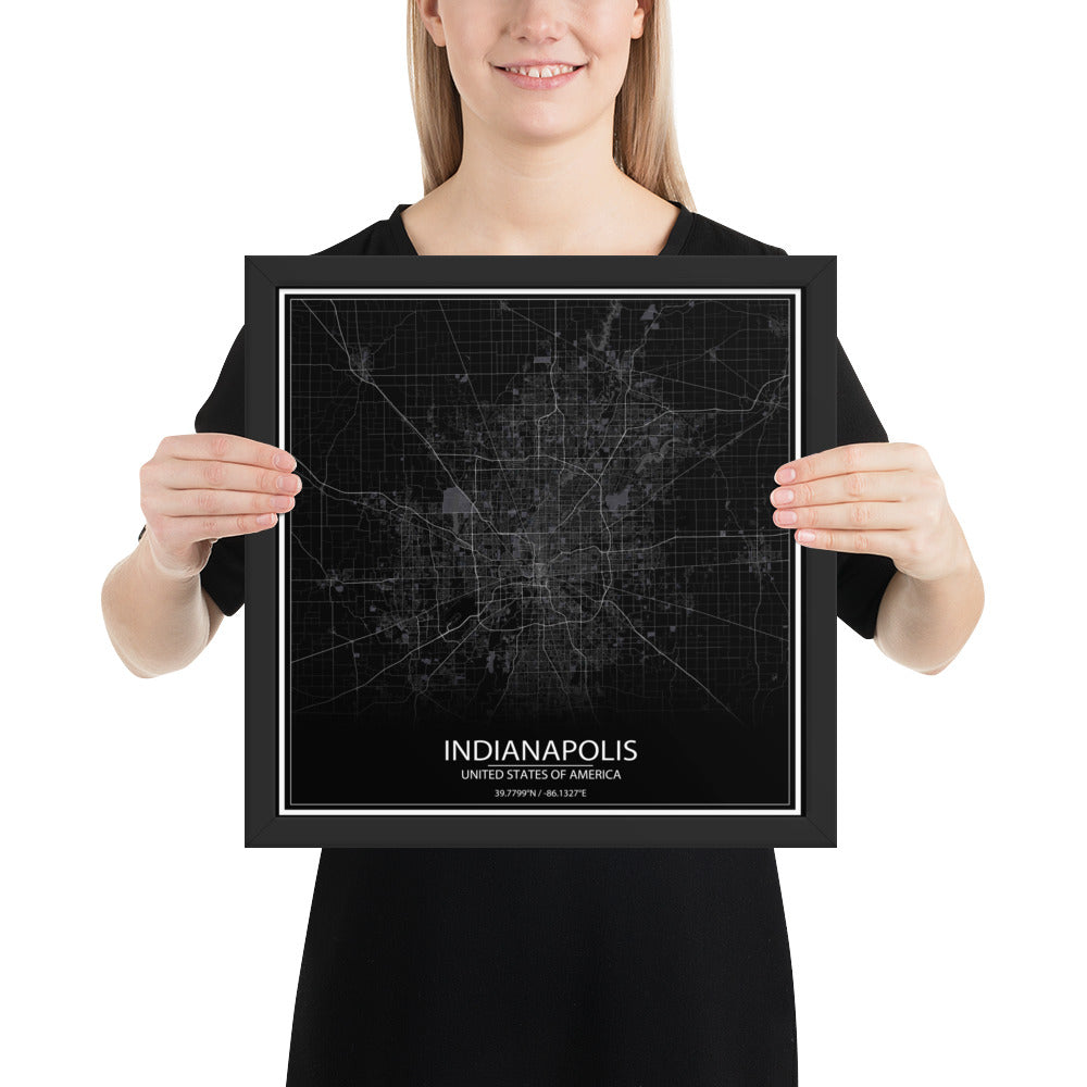 Indianapolis Black Framed Map