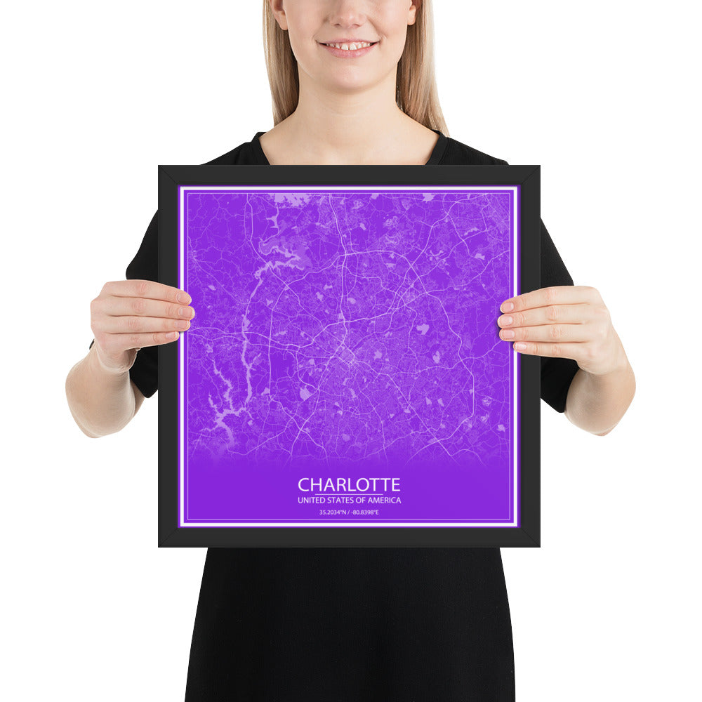 Charlotte Purple and White Framed Map