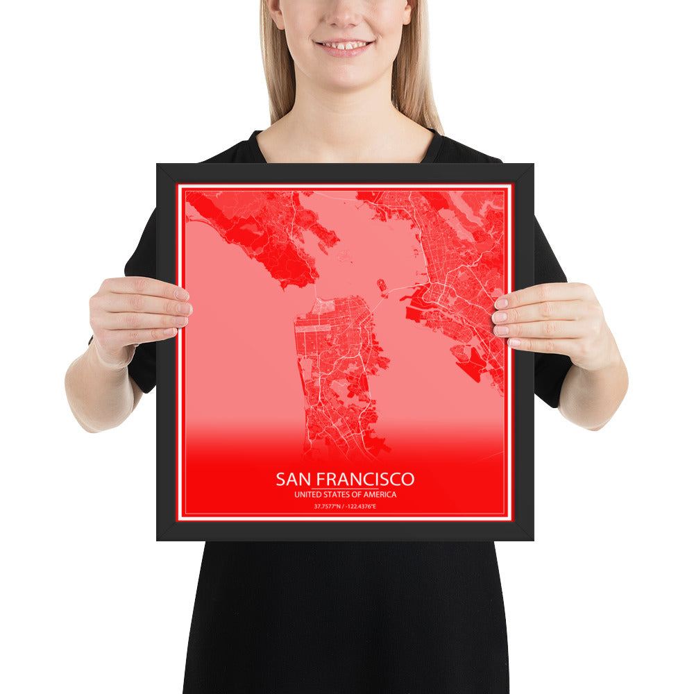 San Francisco Red and White Framed Map