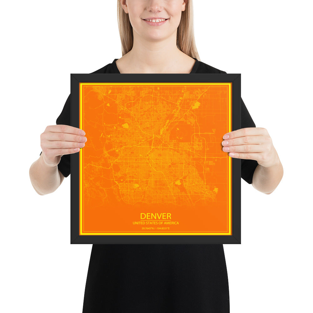 Denver Orange and Yellow Framed Map