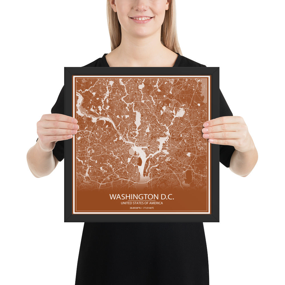 Washington, D.C. Brown and White Framed Map