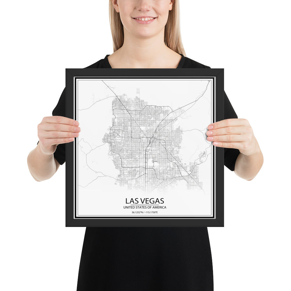 Las Vegas White Framed Map
