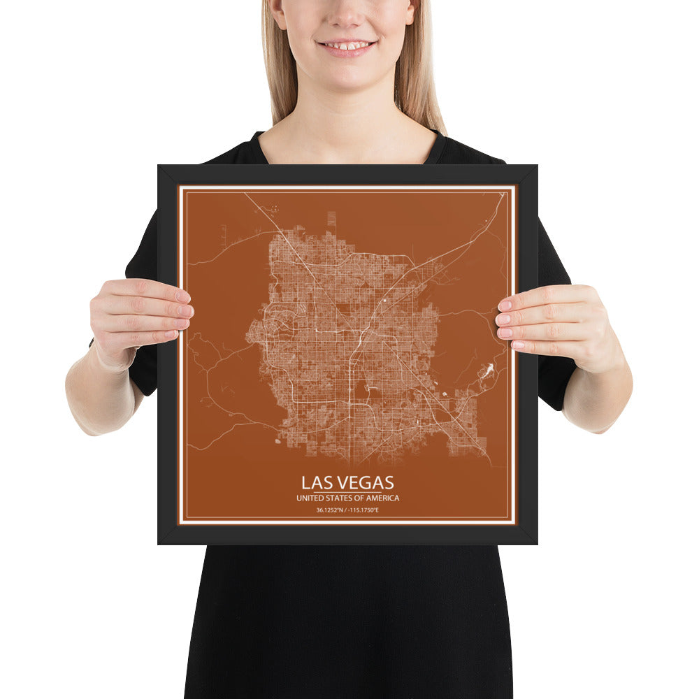 Las Vegas Brown and White Framed Map