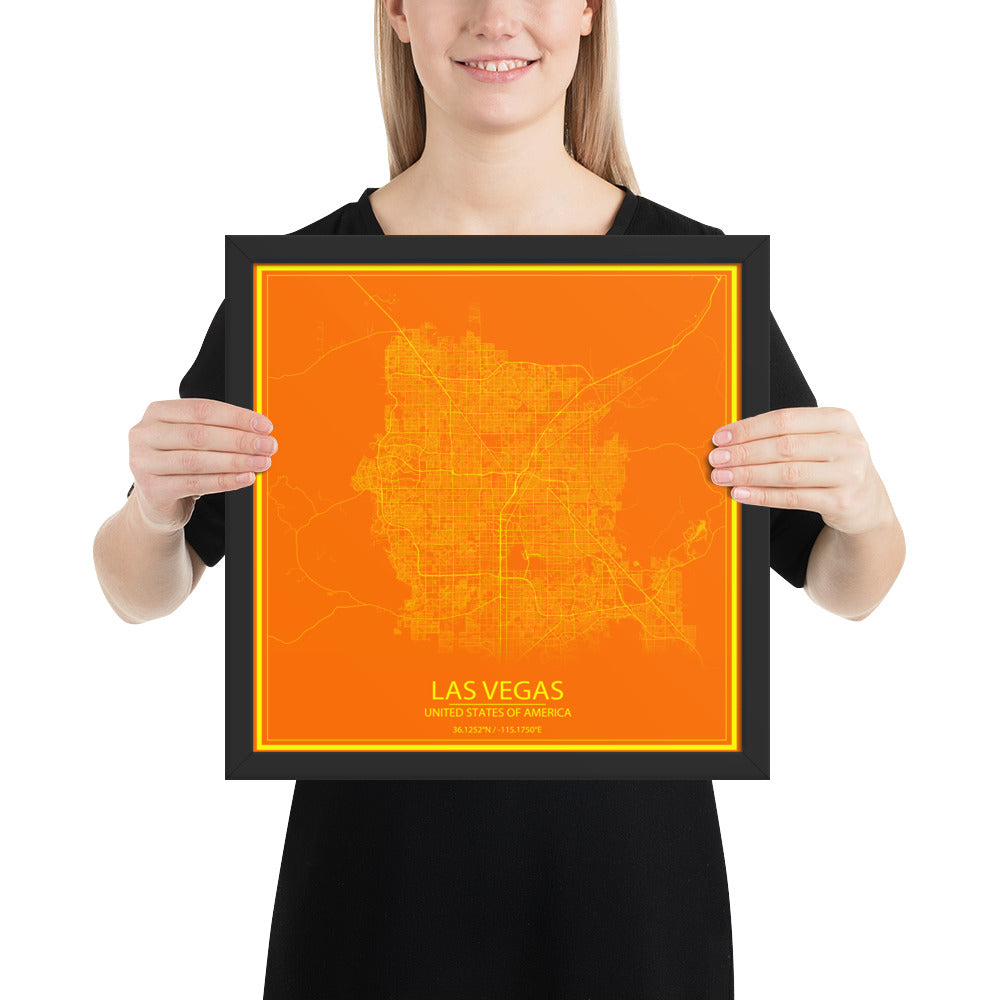 Las Vegas Orange and Yellow Framed Map