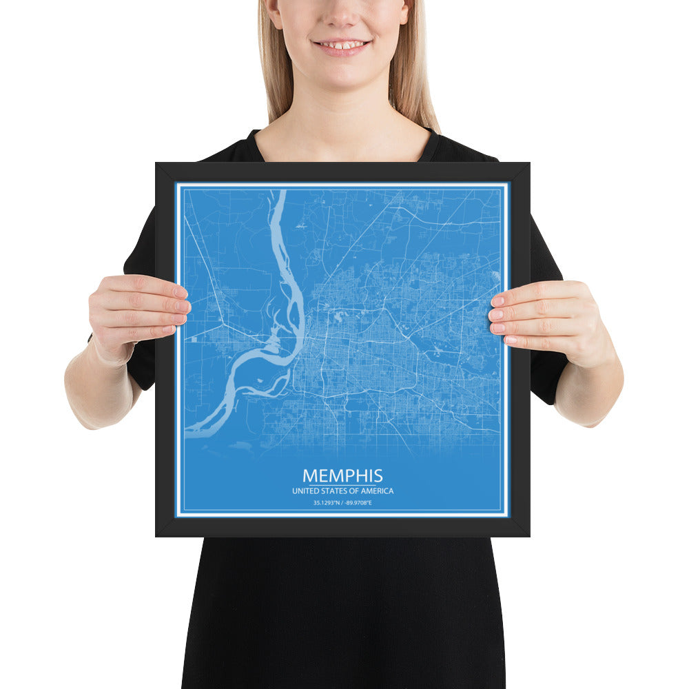 Memphis Blue and White Framed Map