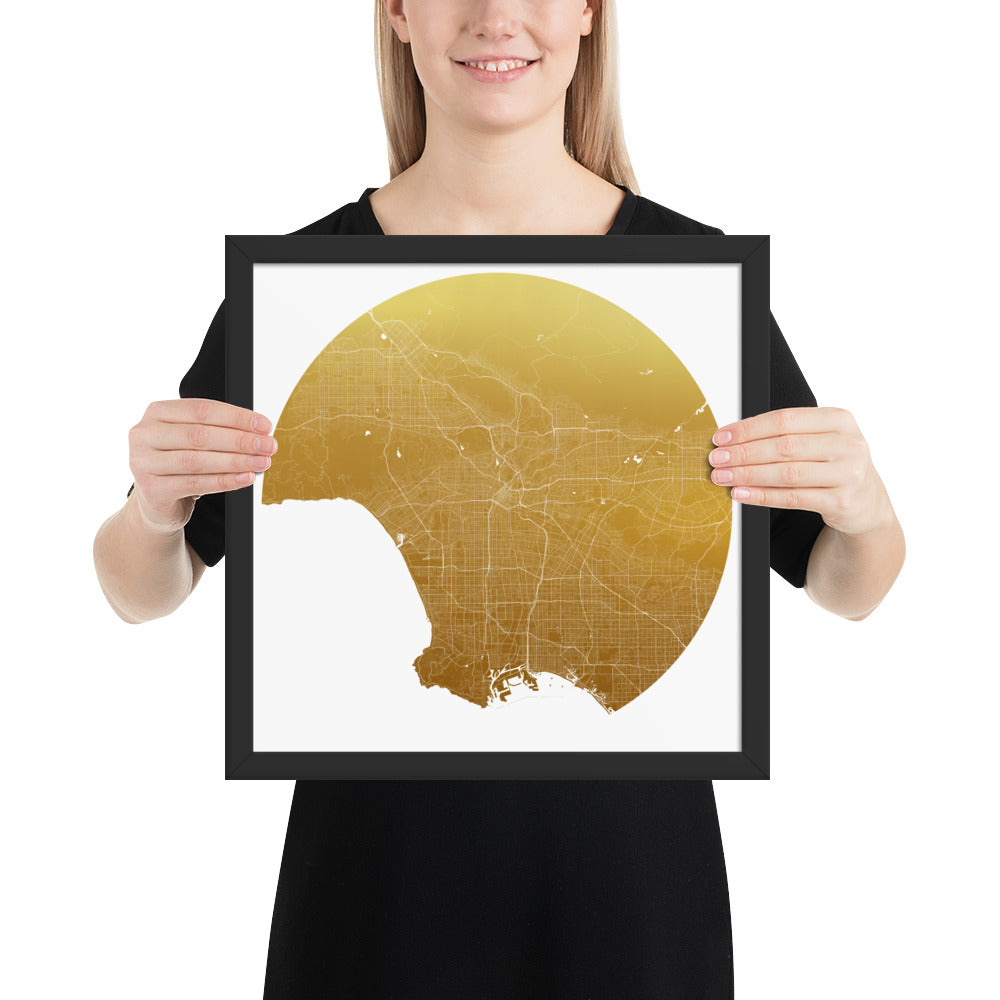 Los Angeles Gold on White Framed Map