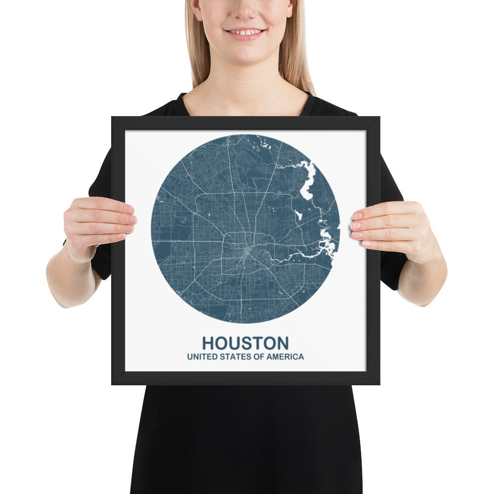 Houston Circular Blue Framed Map