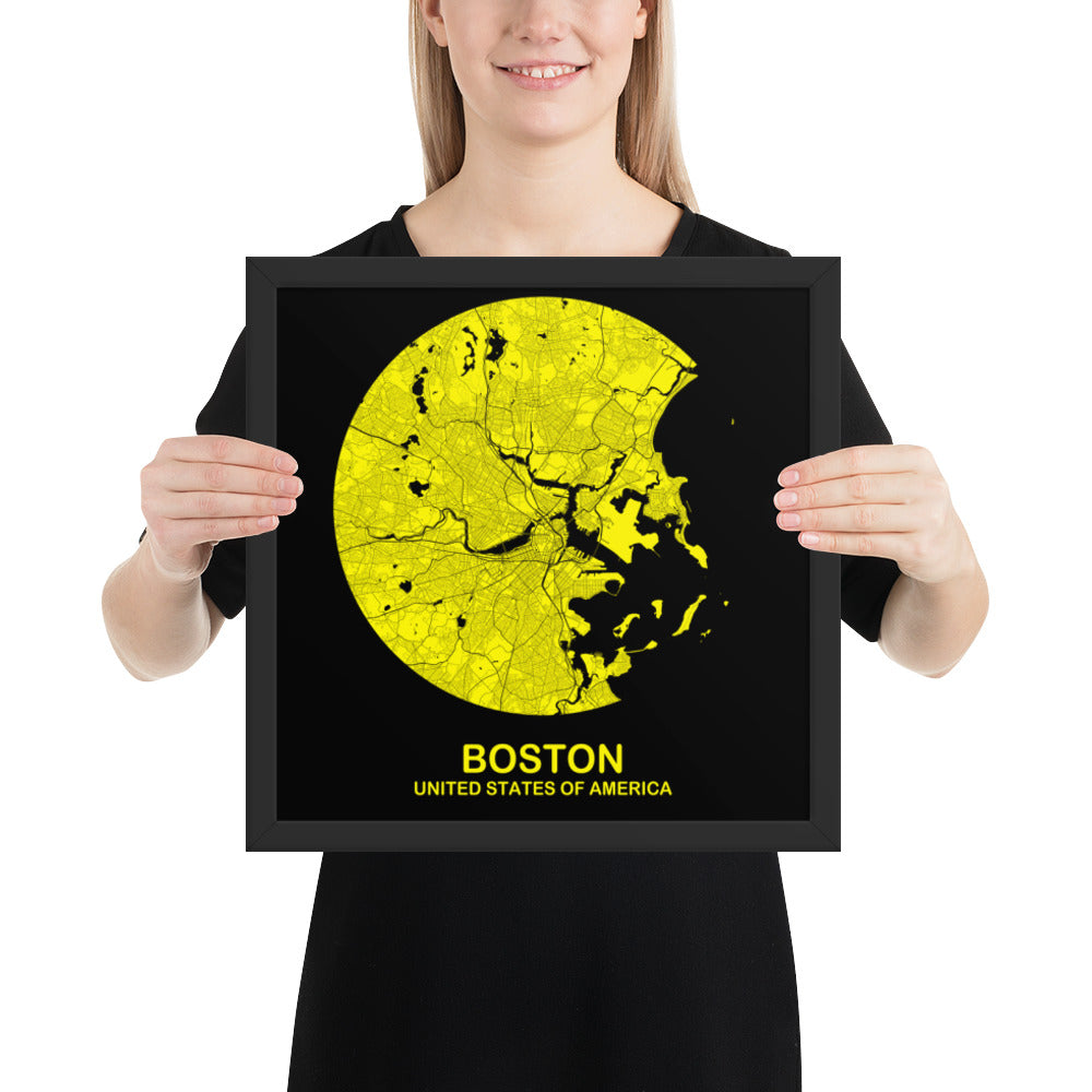 Boston Circular Yellow Framed Map