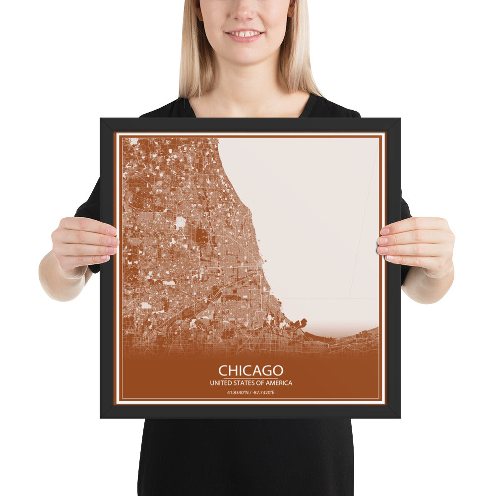 Chicago Brown and White Framed Map
